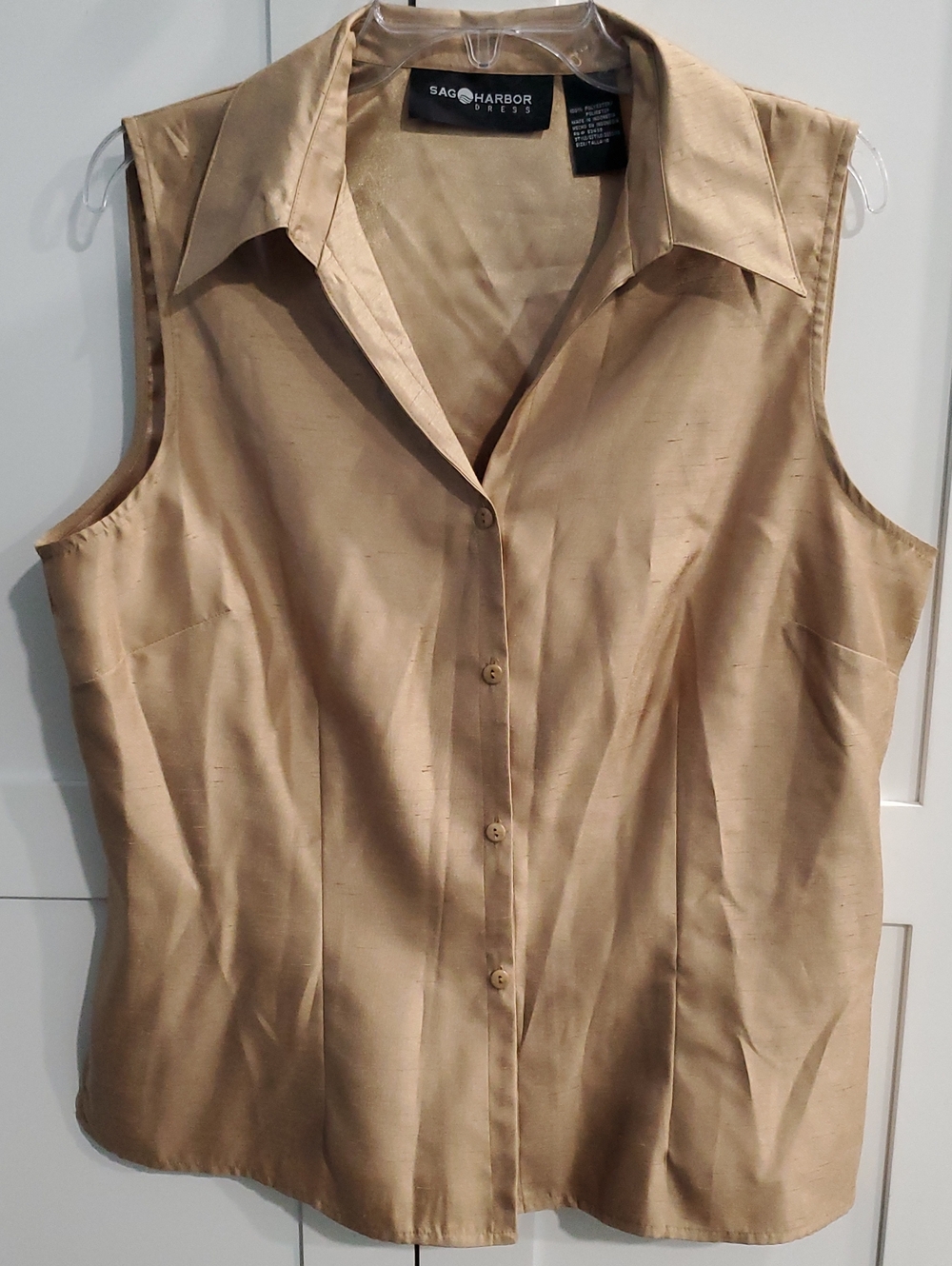 Sag Harbor Sleeveless Button-Front Shell in Tan